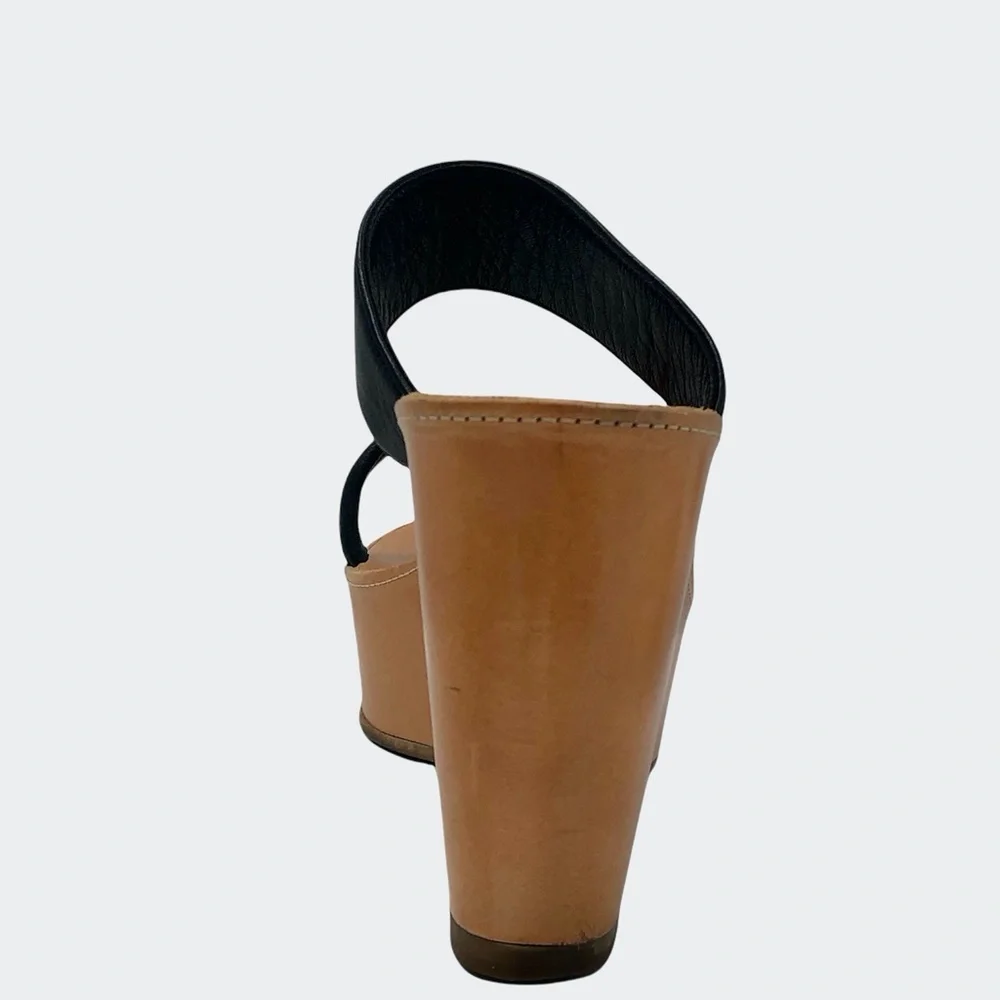 ROBERT CLERGERIE BLACK & TAN LEATHER PLATFORM WEDGES SIZE 8.5
